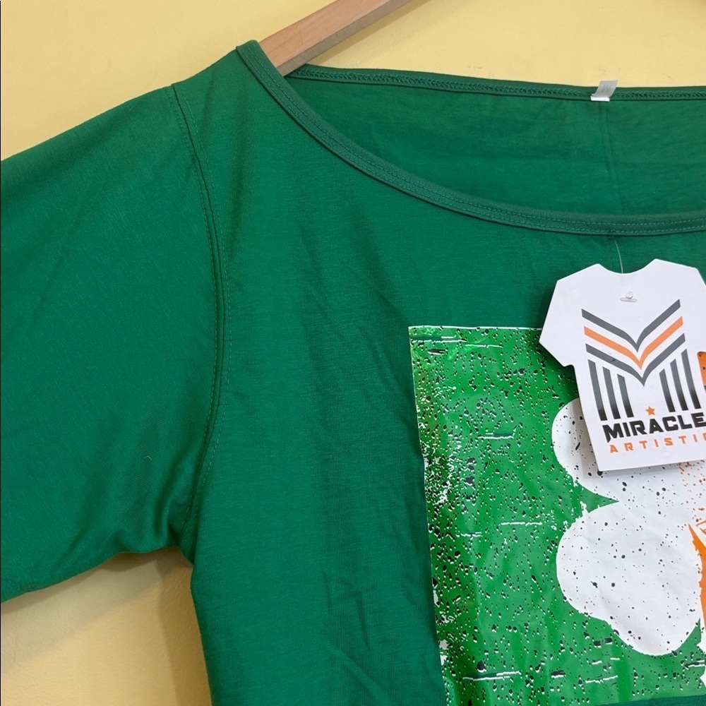 Miracle Artistic NWT Green Orange Shamrock Long Sleeve Boatneck Shirt Top Tee M - Picture 7 of 9